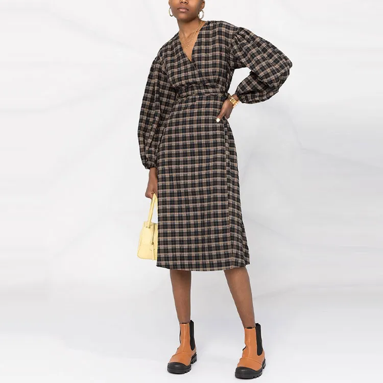 GANNI Long-Sleeved Dresses Women's Brown-2