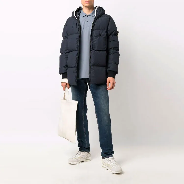 STONE ISLAND Solid Color Hooded Down Jacket Men's Graphite-1
