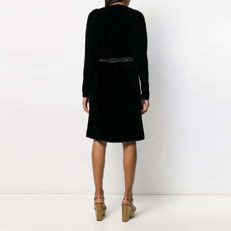 GUCCI Velvet Long Sleeve Dress Black-2