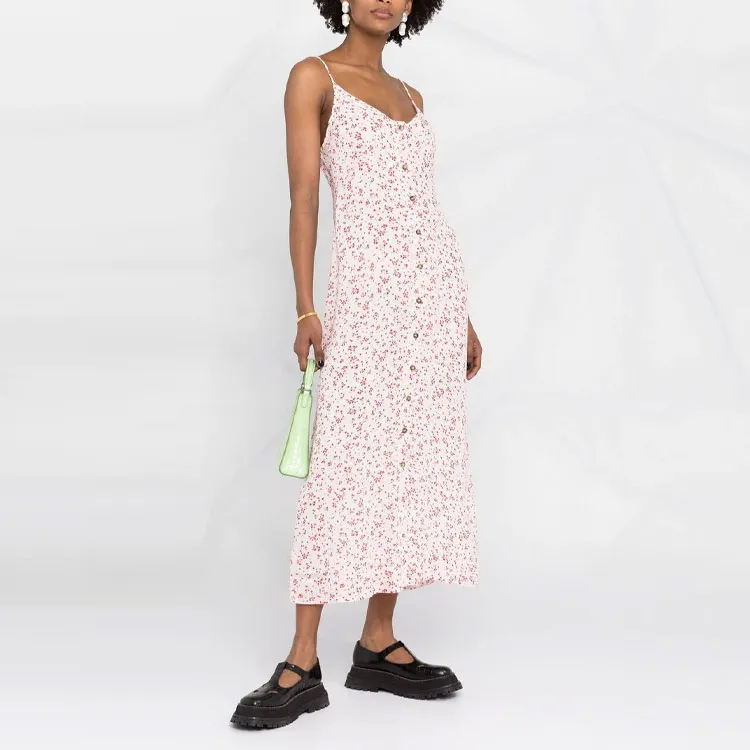 GANNI Printed Georgette Strap Dress 'Egret'-1