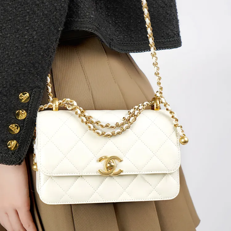 CHANEL 19Bag Calfskin Handbag, Shoulder Bag, Crossbody Bag Mini Women's White-5
