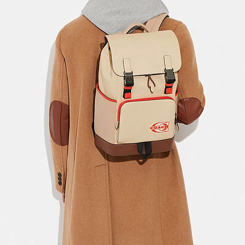 COACH Track Cow Leather With Fabric Backpack Regular Men's Beige Brown-4