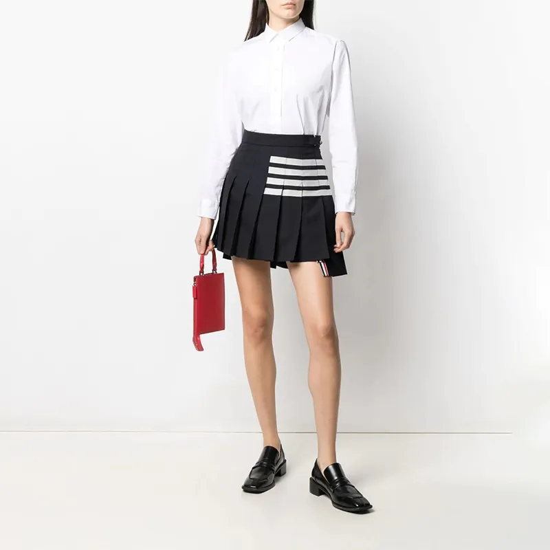 THOM BROWNE Plain Weave 4 Bar Pleated Mini Skirt-2