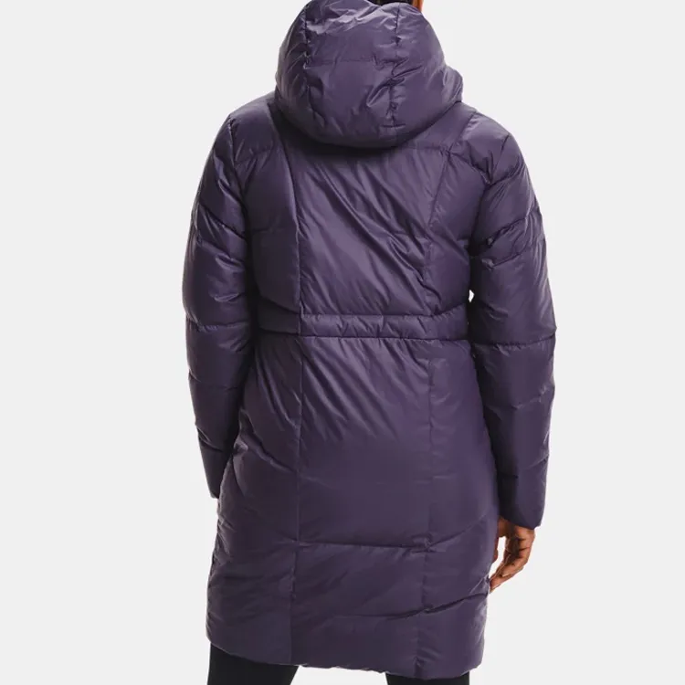 Under Armour Solid Color Hooded Fitted Moderate Mid Length Gray Duck Down Down Jacket Women's Purple-3