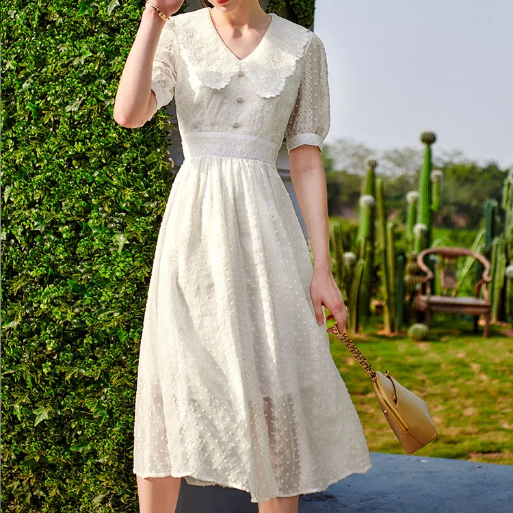 Olrain Short Sleeved Dress Women's White-3