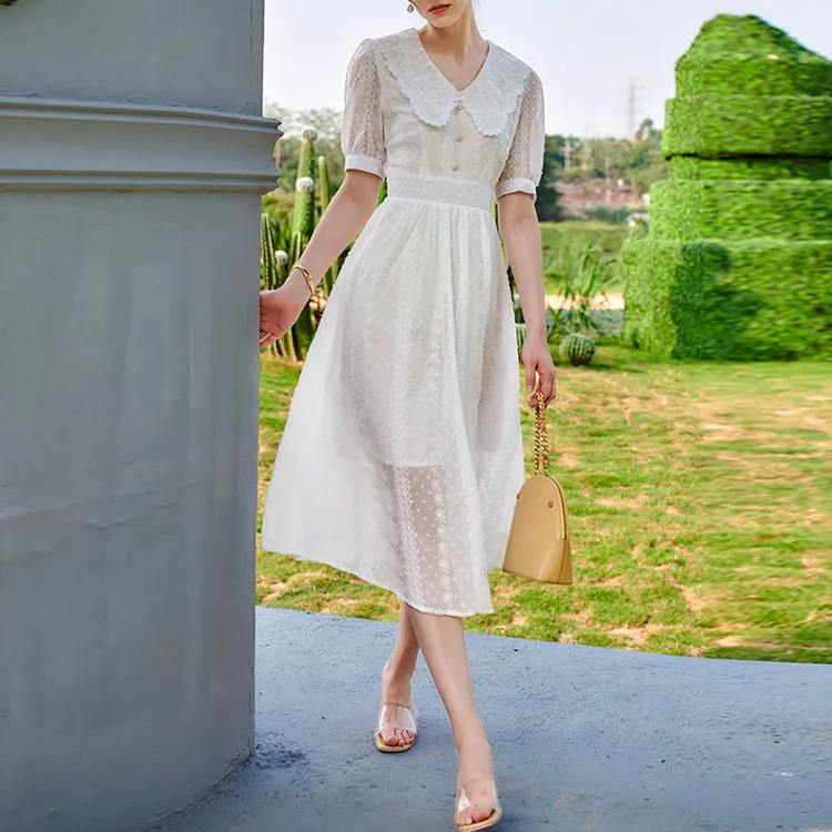 Olrain Short Sleeved Dress Women's White-4