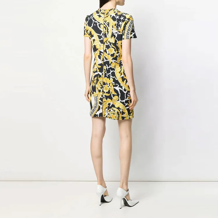 VERSACE Short Sleeved Dresses Women's Yellow-2