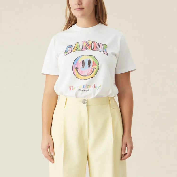 GANNI Cotton Jersey T Shirt 'Bright White'-2