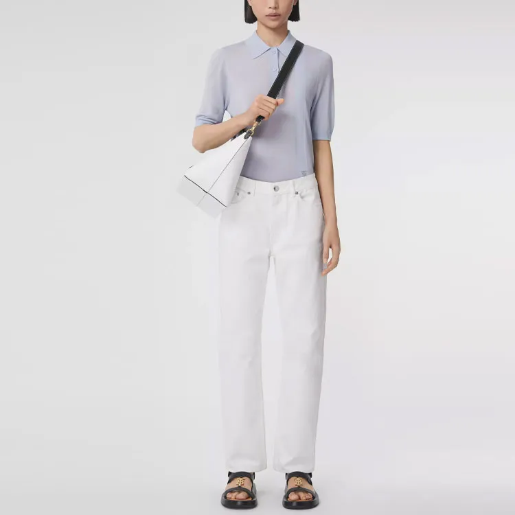 Burberry SS21 Cashmere Blend Polo Shirt Women's Light Blue 80413151-1