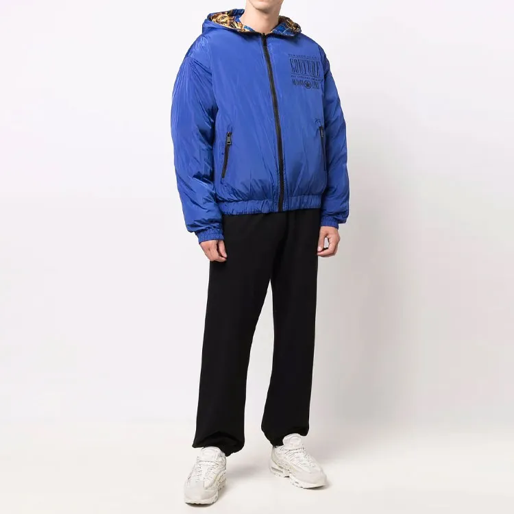 VERSACE Abstract Pattern Solid Color Hooded Down Jacket Men's Blue-4