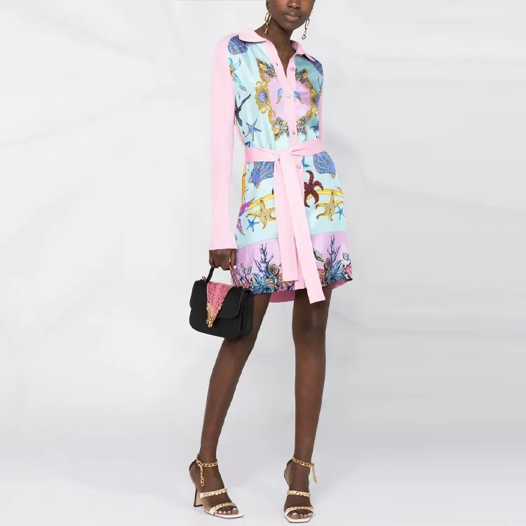 VERSACE Long Sleeved Dress Women's Pink-1