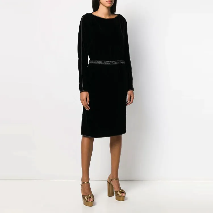 GUCCI Velvet Long Sleeve Dress Black-3