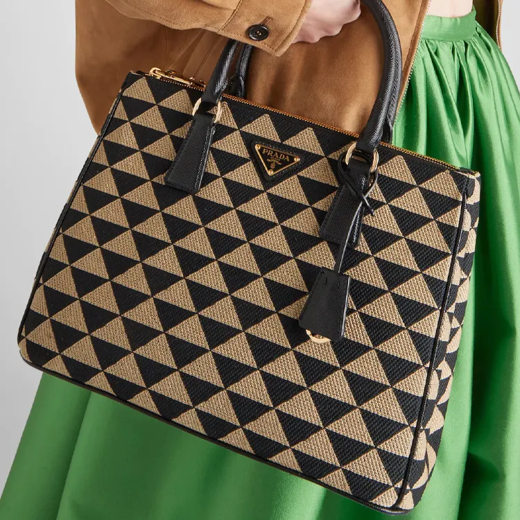PRADA Saffiano Fabric With Leather Shoulder Bag Crossbody Bag Handbag Women's Black Beige Multicolor-5