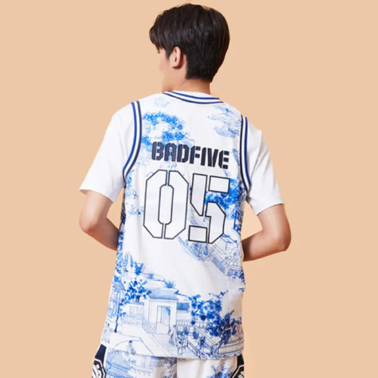 LiNing Basketball Jersey Men's Blue And White Porcelain Print-3