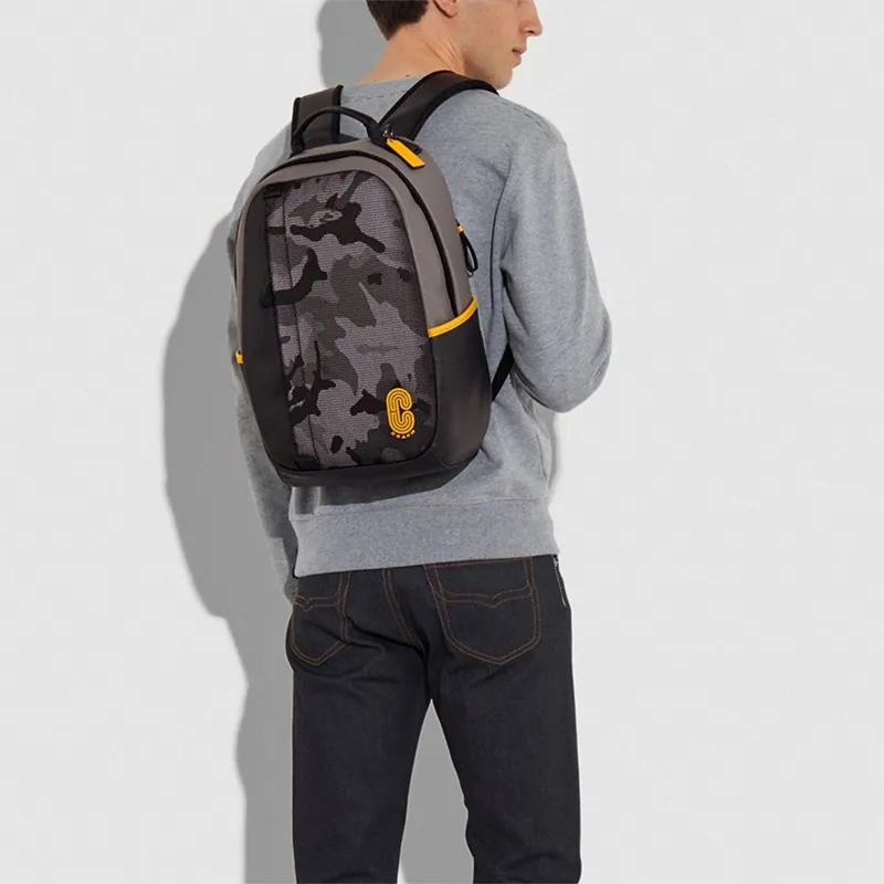 COACH Edge Leather PVC Backpack Large Size Men's Black Gray-2