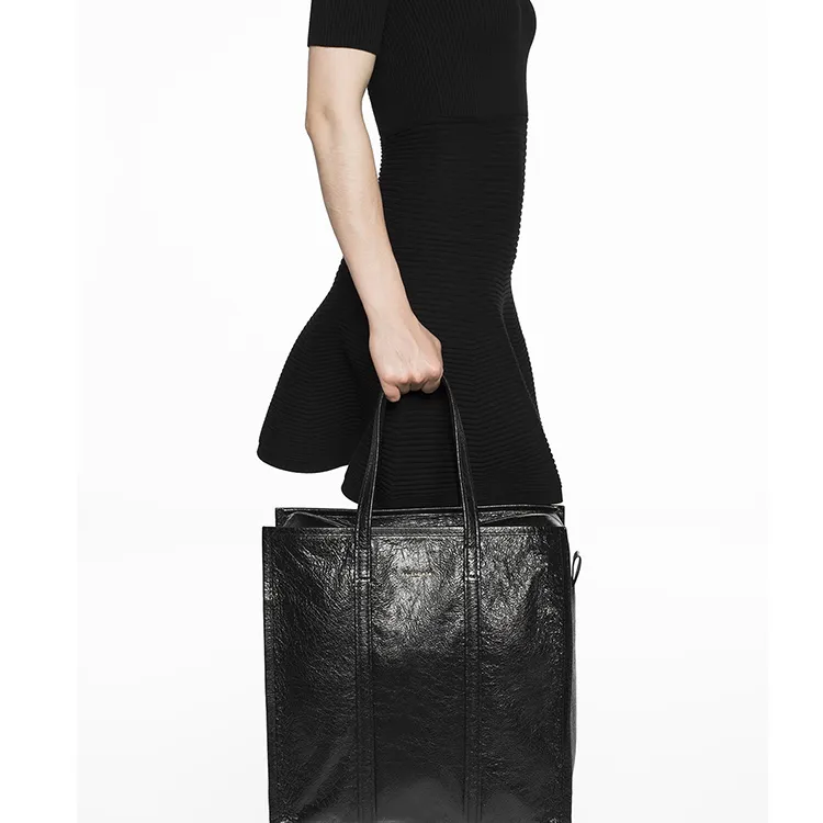 Balenciaga Shiny Lambskin Tote Bag Shopping Bag Shoulder Bag Handbag Unisex Black-3