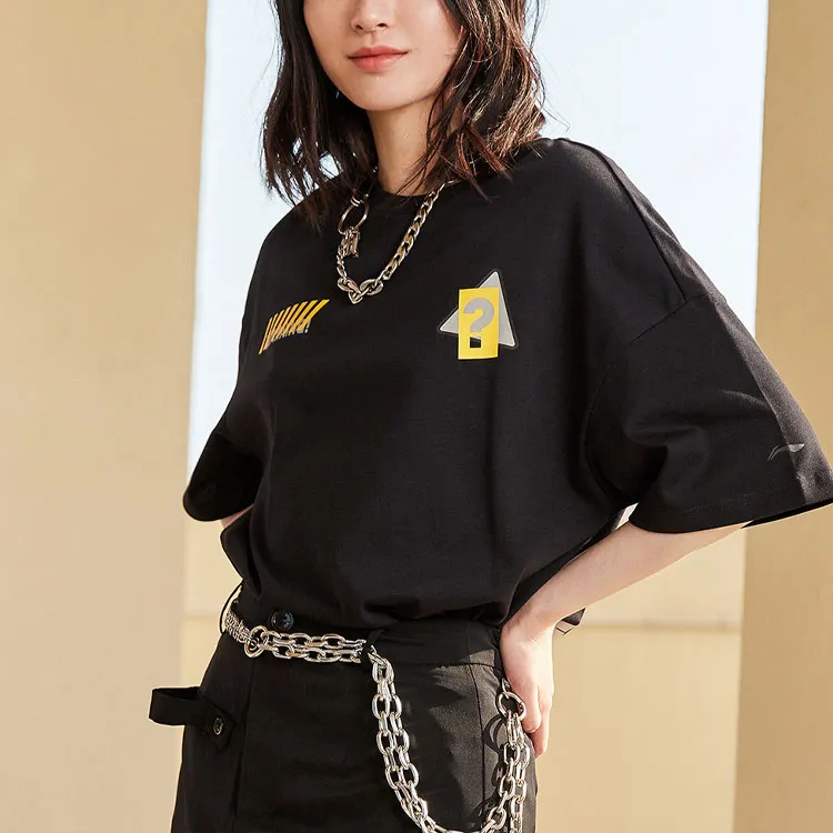 LiNing x Disney Collaboration Collection Sports Fashion Collection Drop Shoulder Sleeve T Shirt Women's Black-4