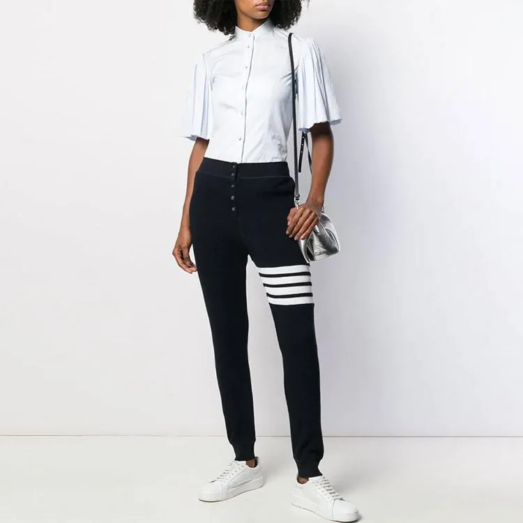 THOM BROWNE Knitted Sweatpants Women's Marine Blue-1