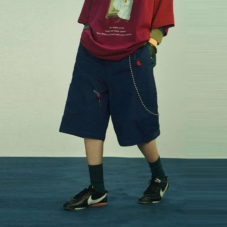 UNVESNO Loose Fit Shorts Unisex Navy Blue-3