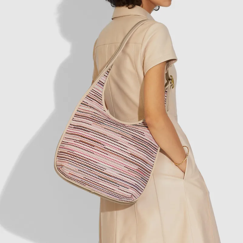 COACH Ergo Leather Hobo Moon Bag Portable Crossbody Bag One Shoulder Shoulder Bag Large Size Women's Beige Mixed Color-3