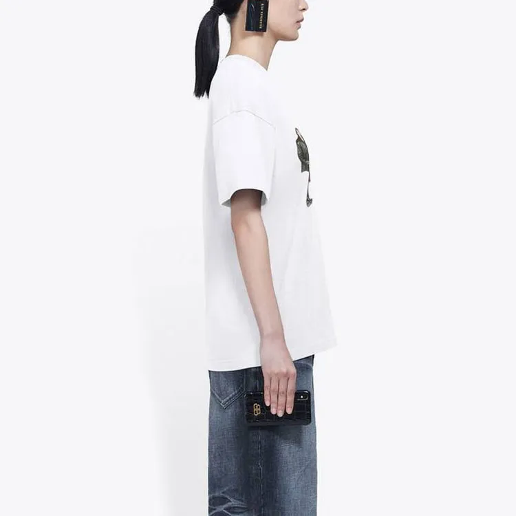Balenciaga Drop Shoulder Sleeve T Shirt Women's White-4