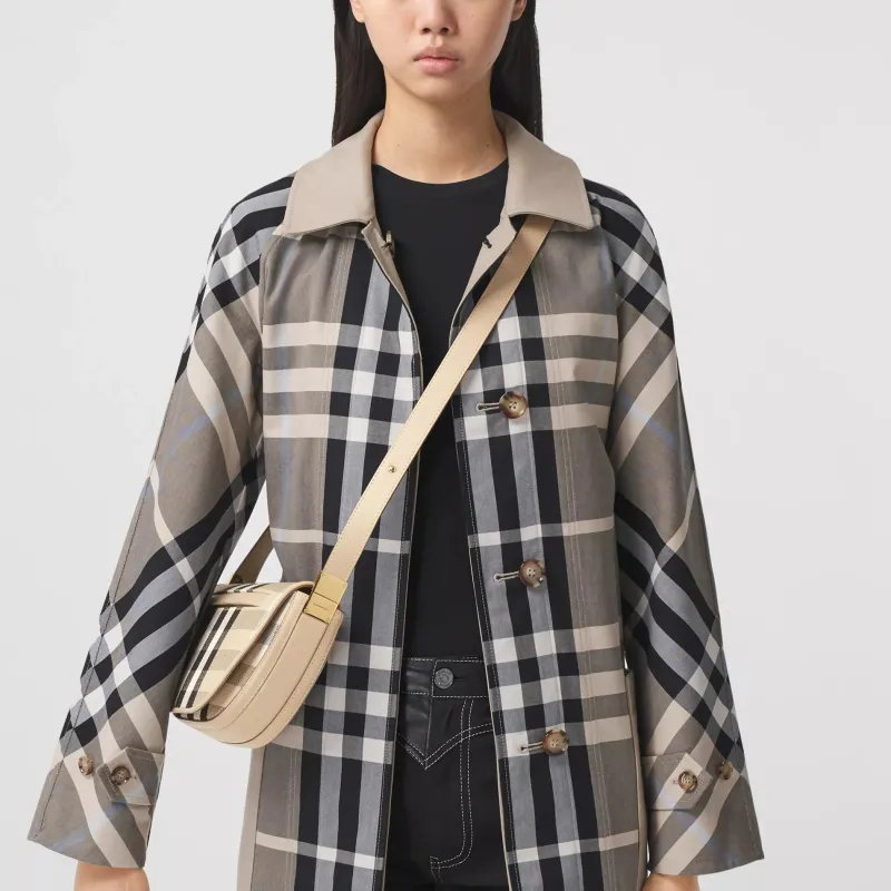 Burberry Olympia Plaid Canvas With Leather Ellenria Half Moon Bag Portable Crossbody Bag Shoulder Bag Women's Beige-9