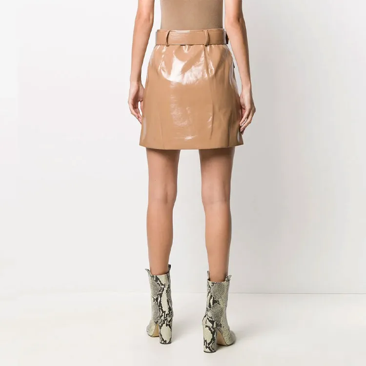 Self portrait Leather Short Skirts Women's Tea Coffee-7