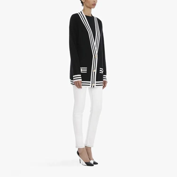 BALMAIN Stripe trim Longline Cardigan-3