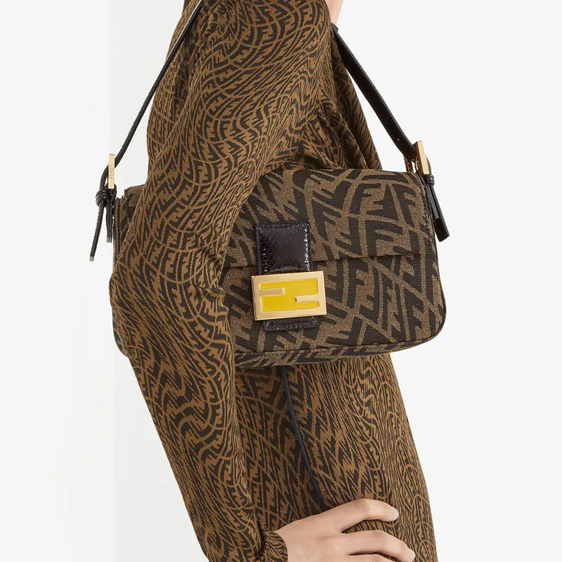 FENDI Baguette Cotton Shoulder Bag, Baguette Bag, Handbag, Shoulder Bag Women's Brown-4