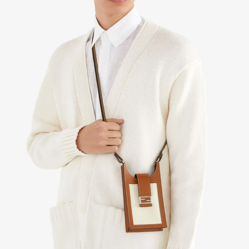 FENDI Baguette Canvas With Leather Baguette Bag Shoulder Bag Crossbody Bag Handbag Cell Phone Pouch Unisex Brown/White-4