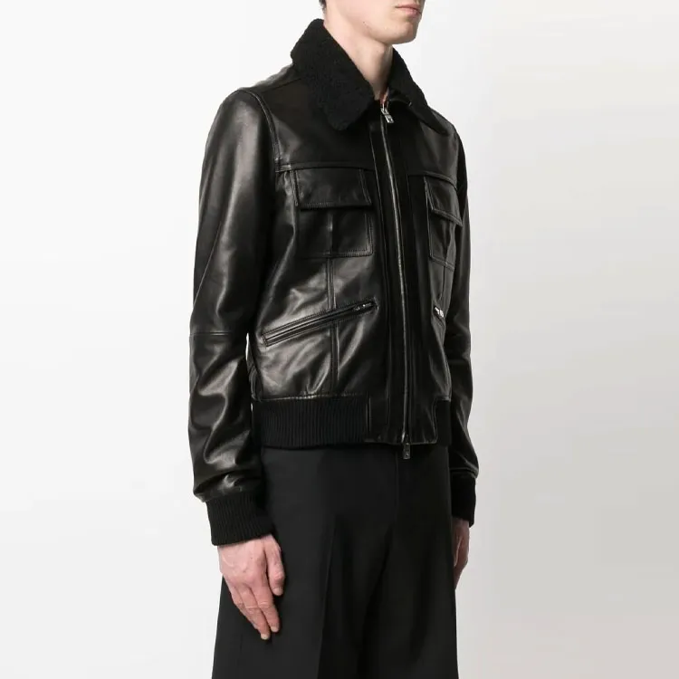 AMIRI Shearling Collar Aviator Leather Jacket-1