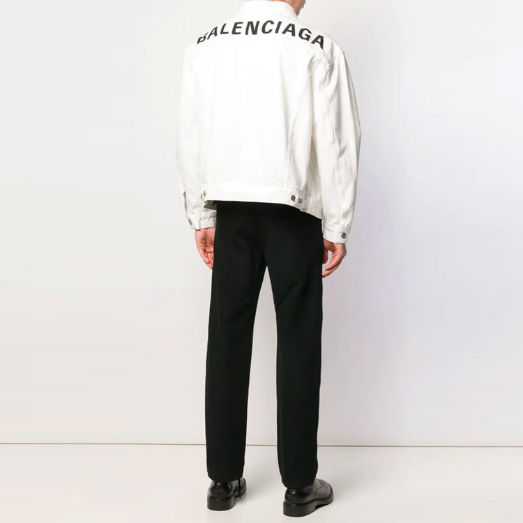 Balenciaga Men's Embroidered Logo Japanese Denim Jacket - POIZON