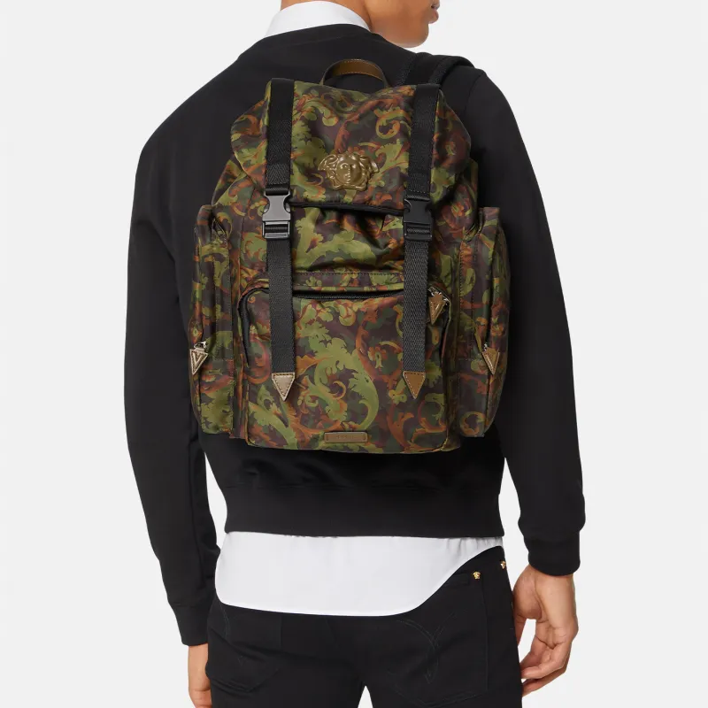 VERSACE La Medusa Polyamide Backpack Men's Black & Green-3