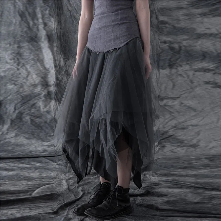 MARC LE BIHAN Asymmetric Tulle Midi Skirt-6