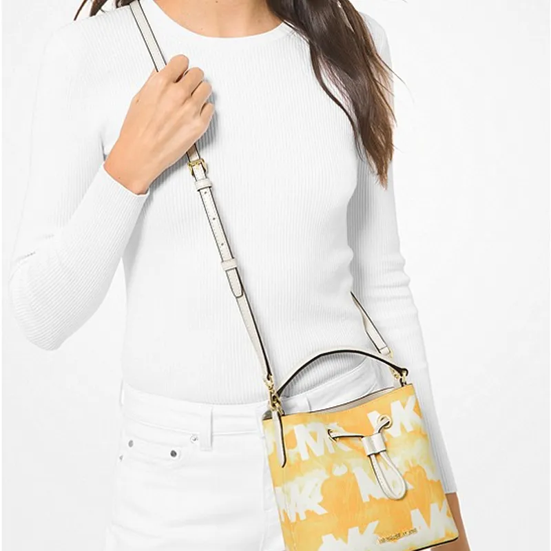 MICHAEL KORS Suri Coated Canvas Bucket Bag, Handbag, Shoulder Bag, Crossbody Bag Trumpets Women's Light Yellow-2