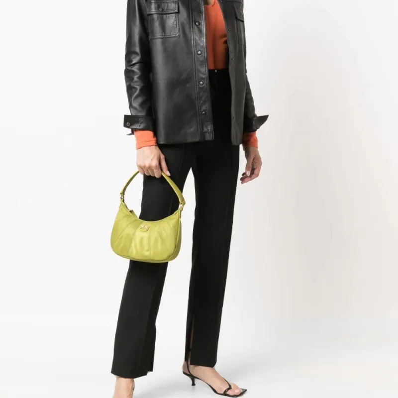 PINKO Leather Half Moon Bag Mahjong Bag Crossbody Bag Handbag Shoulder Bag Women's Yellow-3