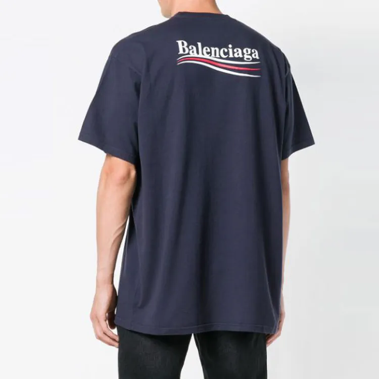 Balenciaga T Shirt Loose Fit Style Unisex Navy Blue-4