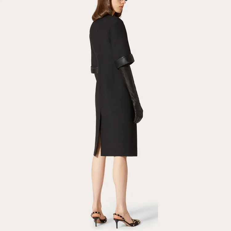 Valentino Couture Leather Trim Shift Dress-3