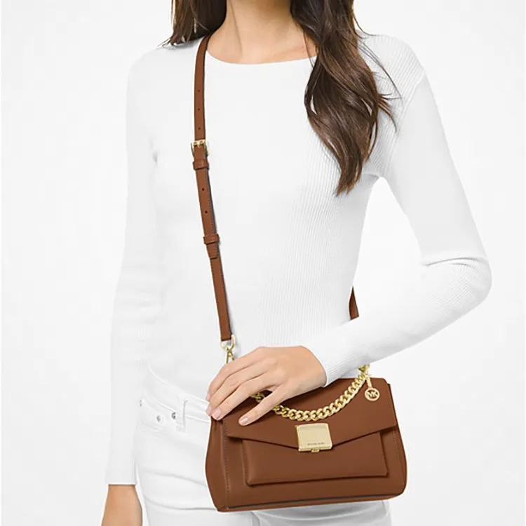 MICHAEL KORS Lita Leather Handbag, Crossbody Bag Medium Size Women's Brown-3