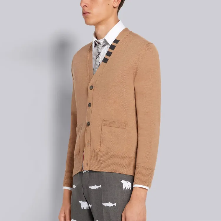 THOM BROWNE 4 Bar V neck Cardigan-2