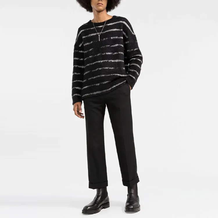SAINT LAURENT Stripe Pattern Fuzzy Sweater-1