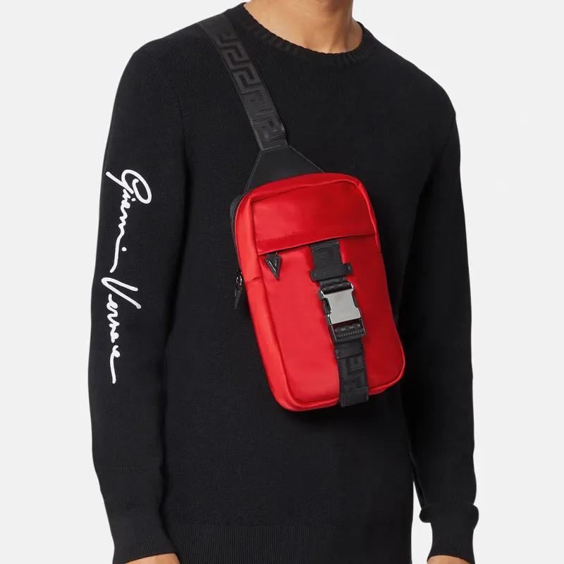 VERSACE Nylon Fabric Sling Bag, Shoulder Bag Men's Red-4