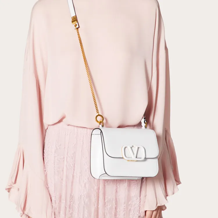 Valentino VSLING Smooth Finish Calfskin Crossbody Bag, Shoulder Bag Trumpets Women's White-2