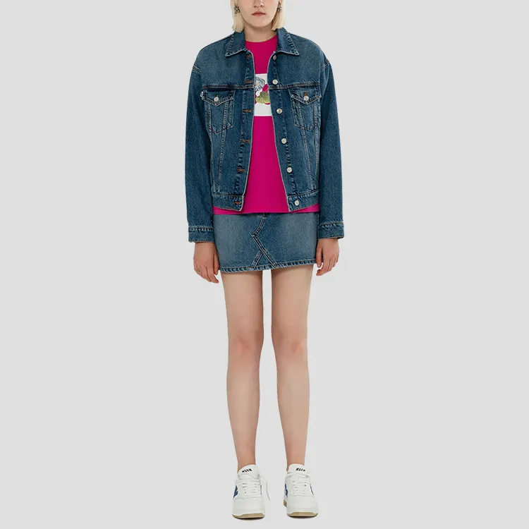 MSGM Logo Printed Denim Mini Skirt-4