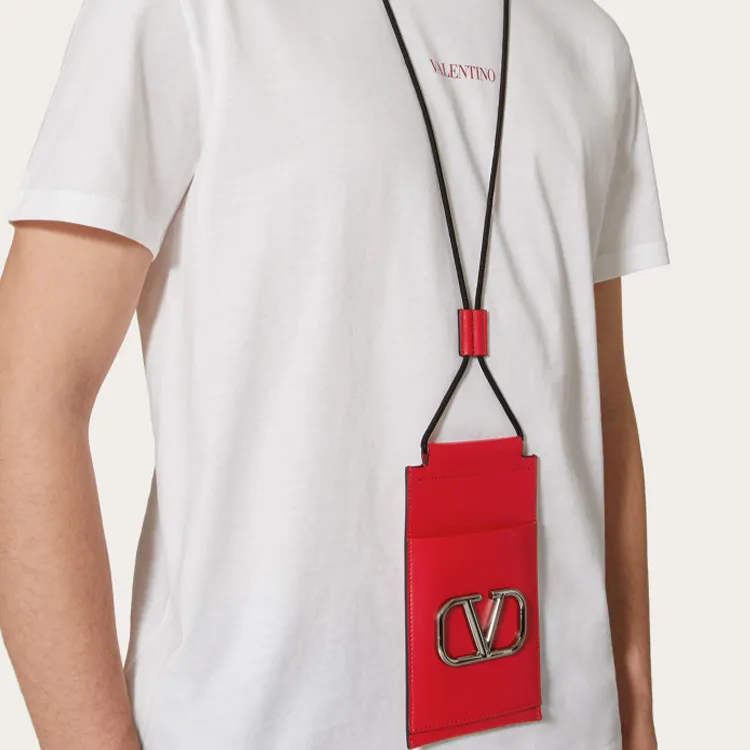 Valentino Calfskin Cell Phone Pouch Regular Men's Red-4