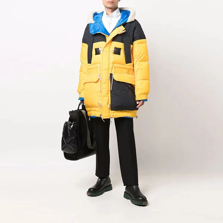 Sacai FW21 Colorblock Hooded Mid-Length Down Jacket Men's Yellow-1