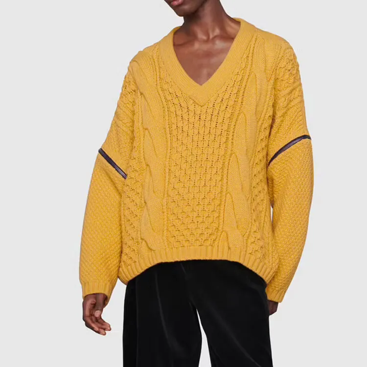 GUCCI V neck Cable knit Wool Jumper-4
