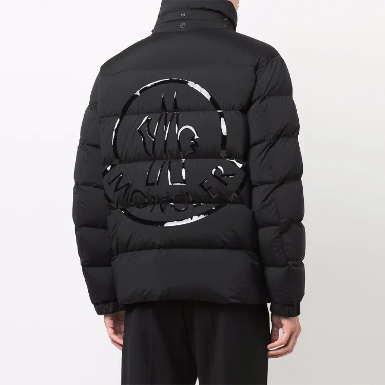 Moncler FW21 Letter Solid Color Detachable Hood Down Jacket Men's Black-3