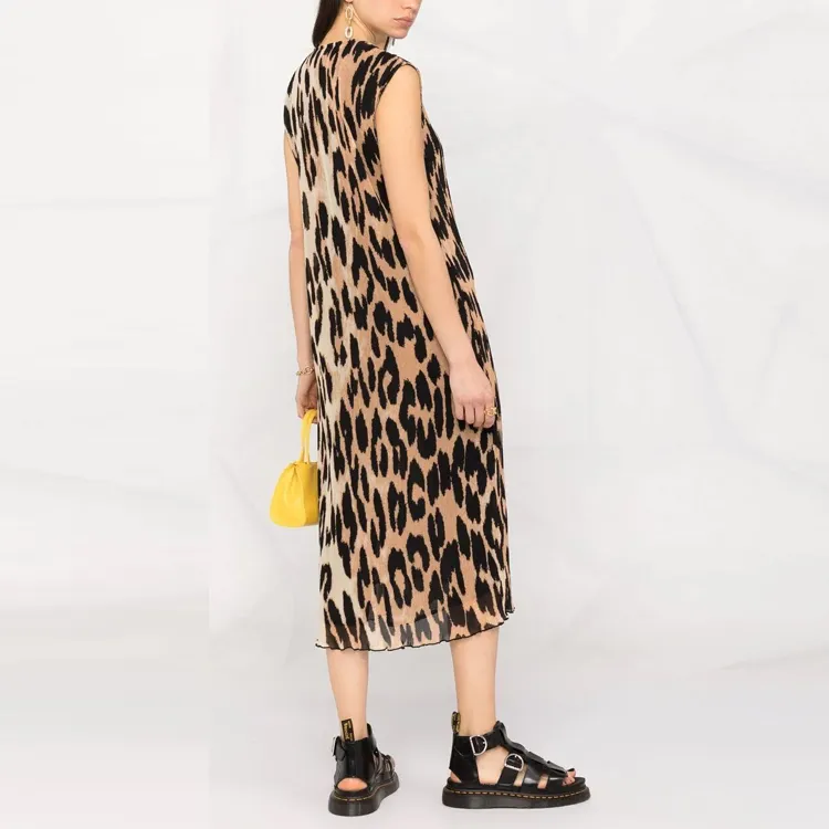 GANNI Sleeveless Dresses Women's Leopard Print-2