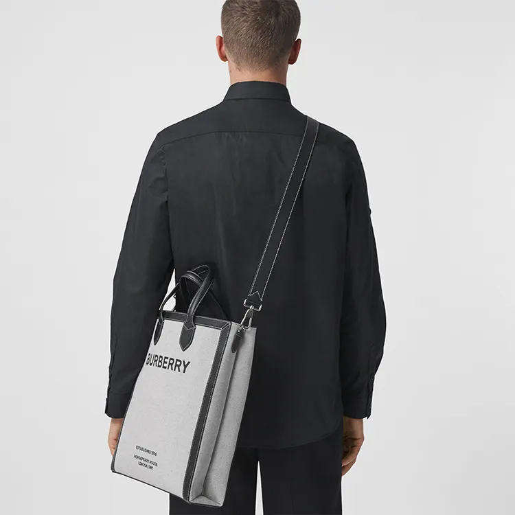 Burberry Canvas Tote Bag Shopping Bag Canvas Bag Sheet Music Bag Handbag Men's Carbon Gray Black-6